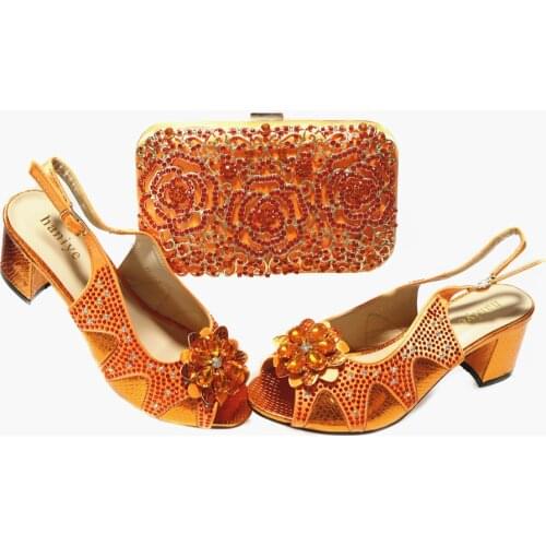 Italian Design Orange Color Fashion Special Butterfly-Kont Shape Style Party Ladies Shoes and Bag Set Decorated With Rhinestone