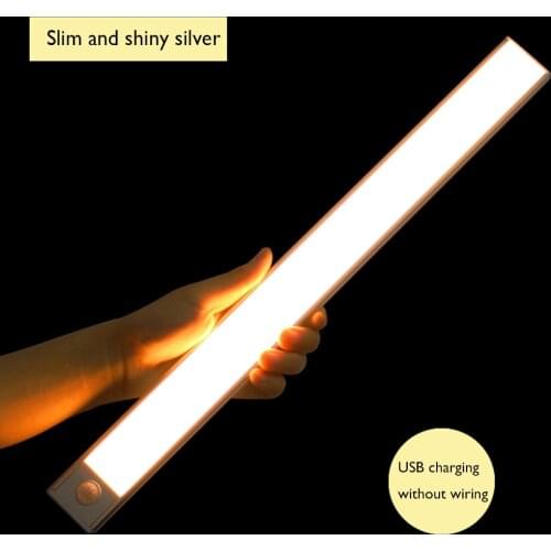 23/40/60cm Ultra-thin PIR Motion Sensor LED Under Cabinet Light USB Rechargeable Wardrobe Cupboard Wall lamp Closet Night Light