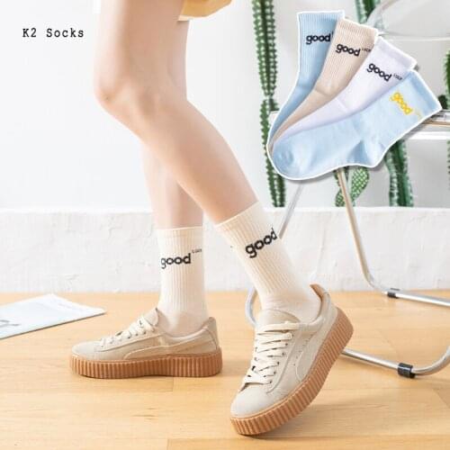 New Streetwear Letter Good Men and Women Socks Cotton Harajuku White Fashion Hip Hop Cool Long Skateboard Casual Girls Sockings