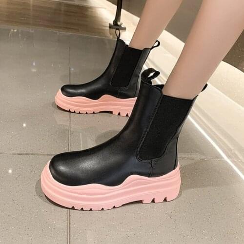 2021 New Fashion Wonmens Shoes Thick Bottom Chelsea Boots Women British Slip on Short Knight Boots Flat Ankle Boots for Women