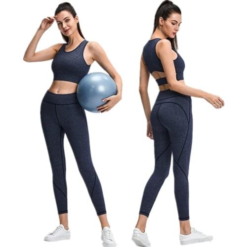 UA_ROCK New Yoga Set Womens High Waist Elastic Tight Fitness Leggings + Shockproof Sports Bra Two-Piece Running Training Set
