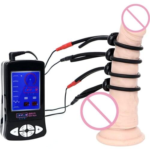 OLO Electric Shock Penis Ring Therapy Massager Electro Stimulation Medical Silicone Electric Shock Cock Ring Sex Toys for Men