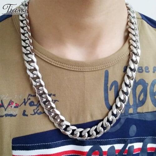 Tiasri 15mm Fashion Steampunk Style Mens Necklaces Cuban Link Chain Collar Choker Silver Color Stainless Steel Jewelry Gifts