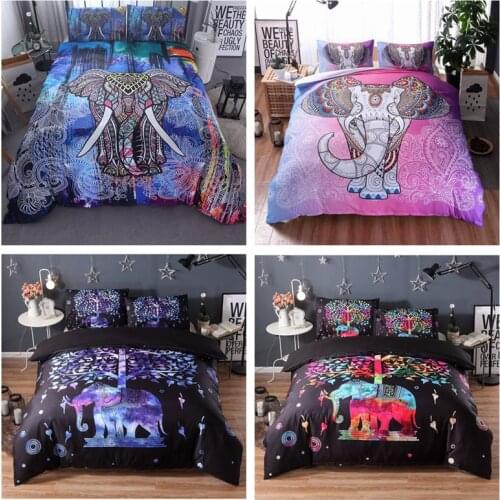 Polyester/Cotton 3d Elephant Bedding Set Bohemia King Duvet Cover With Pillow Case Colorful Printed Indian Bed Set Cover
