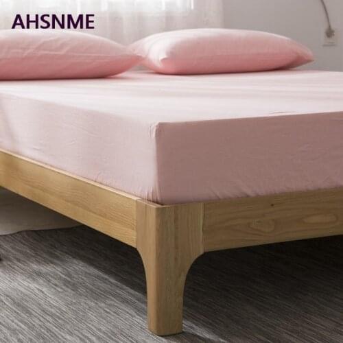 AHSNME 100% Cotton sheets Super Soft parure de lit Cool Summer Simple Pink Fitted Sheet 90x200/120x200/180x200cm