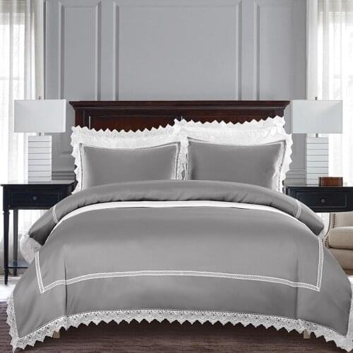 Washed Silk+Cotton Lace Style Wedding Bedding Set Luxurious Duvet Cover Bed Set Flat Sheet Pillowcases Queen King 4pcs #sw