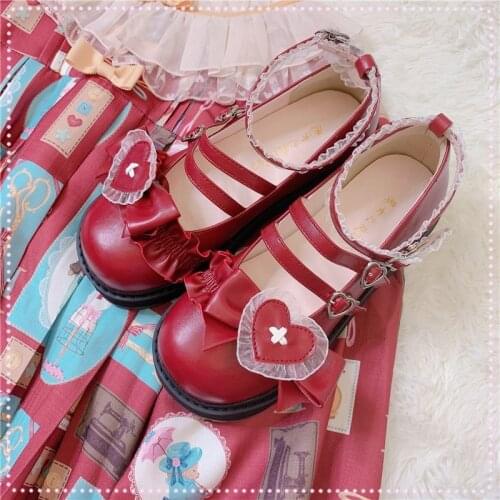 Pink Sweet Kawaii Cute Lolita Shoes Summer Loli Wear Cosplay Anime Goth Buckle Round Toe Gothic Female Japanese Harajuku Shoe
