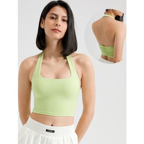 Sexy Backless Sports Top Women U-Shaped Halter Yoga Bras Gym Vest With Removable Chest Pads Fitness Crop Top For Women