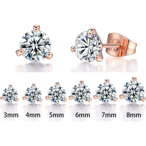 Trend Earrings For Women 3 Claws Clear Zircon Stud Earring for Men Various Size Crystals Ear Accessories Earing Jewellry E435