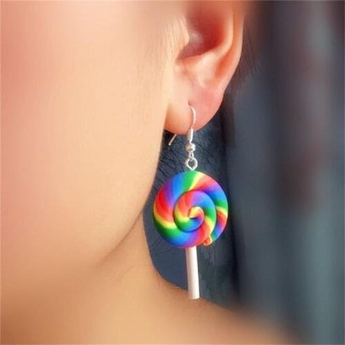 Earring For Women Soft Clay Rainbow Lollipop Drop Earrings Fashion Jewelry Custom Made Handmade Cute Girls Candy Gift