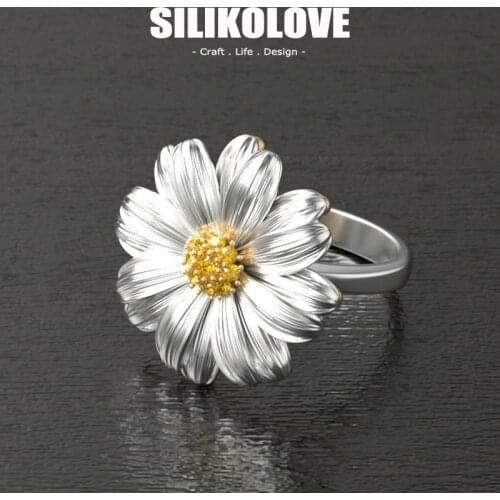 SILIKOLOVE New Daisy Alloy Wedding Rings for Women Two-tone Retro Finger Ring Not Adjustable