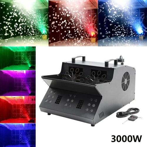 3000W LED Fog Bubble Machine Remote DMX Control Big Double Wheel Bubble Smoke Machine With 18pcs RGB 3In1 LED Lights For Party