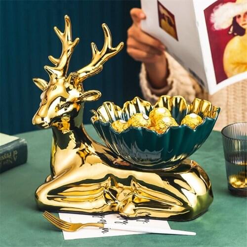 Elk fruit plate family living room tea table luxury Feng Shui fruit plate creative high grade ceramic new year dried fruit plate