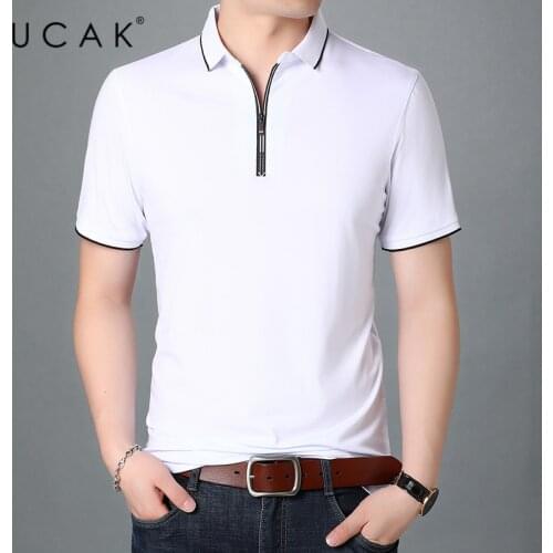 UCAK Brand Streetwear Short Sleeve T-Shirts Men Clothing Summer New Arrivals Turn-Down Collar Casual Zipper T Shirt Homme U5427