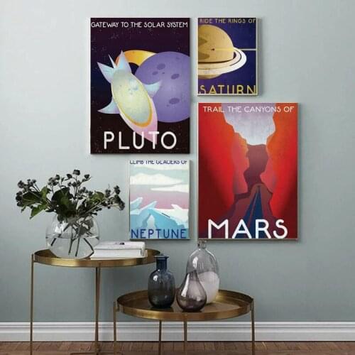 Cartoon Space Planets Vintage Art Canvas Painting Wall Art Nordic Posters and Prints Wall Pictures for Living Room Decoration