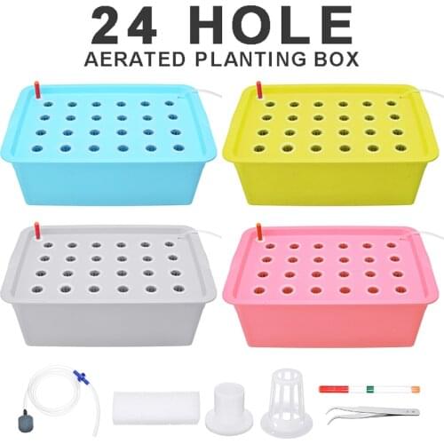 Hydroponics Boxes 24 Holes Plant Site Hydroponic System Garden Seeding Cabinet Box Grow Kits Bubble Nursery Pots