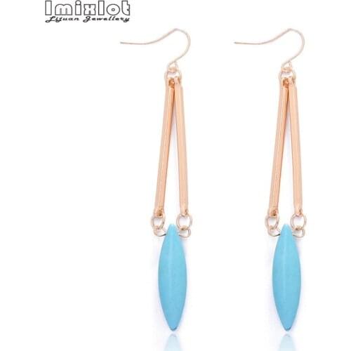 Imixlot Bohemian Turquoises Stone Earrings Double Bar Water Drop Earring for Women Party Jewelry Accessories серьги E0130