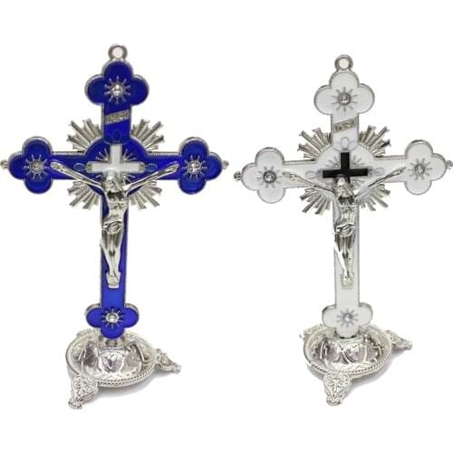 1pc Church Relics Figurines Jesus Christ On The Stand Cross Wall Crucifix Antique Home Chapel Decor