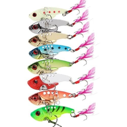 1 Pc Metal Lures With Feather 7g Vivid Vibrations Spoon Lure Fishing Bait Bass Artificial Hard Bait Cicada Lure Bait 3D Eyes