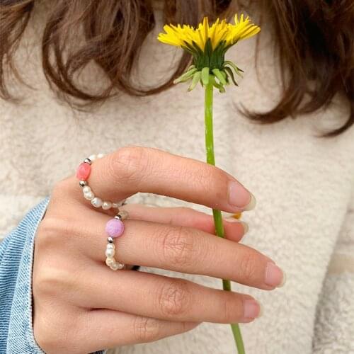 1Pcs Freshwater Pearl Beads Rings for Women Handmade Bohemian Jewelry Elastic Adjustable Natural Stone Wedding Ring Party Gift