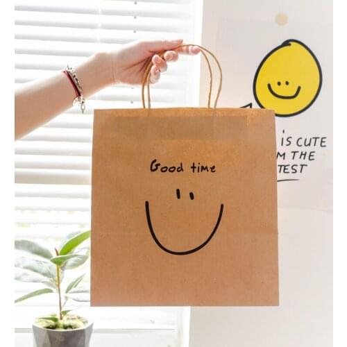 10PCS Smiley Face Large Capacity Kraft Paper Baking Bag Packaging Gift Cake Cookie Wedding Party Candy Gift Bag