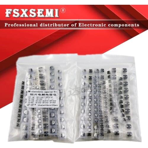 13values X10pcs=130pcs 1uF-220uF SMD Aluminum Electrolytic Capacitor Assorted Kit Set 10V 25V 50V 4*5 4X5 6X5 Samples Kit