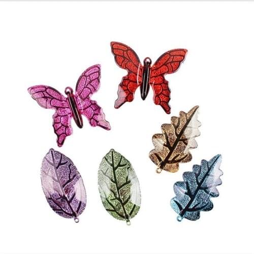20pcs/lot resin animal butterfly leaves beads for diy hair jewelry handmade cartoon patch refrigerator accessories loose beads
