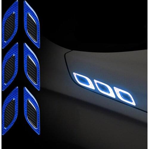 6Pcs Car Reflective Strips Carbon Fiber Car Sticker Truck Auto Motor Anti-Scratch Safety Warning Stickers