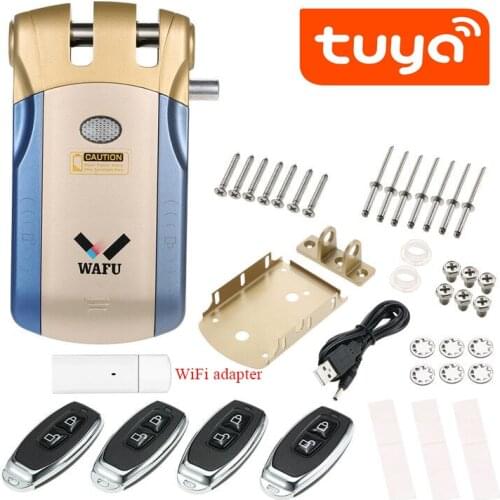 Wafu Tuya WiFi Wireless smart Remote Control Electric Lock Invisible Keyless Entry Door Lock For Indoor Home safe wifi open lock