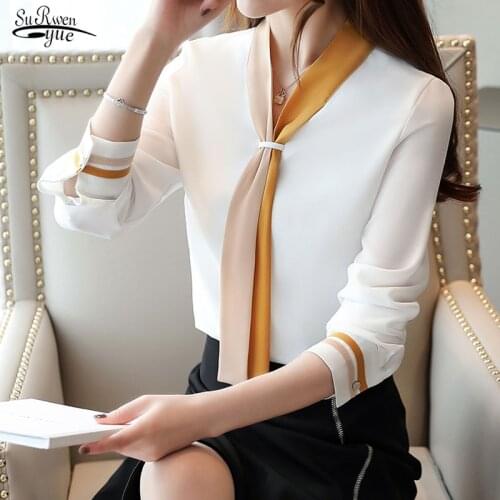 Blusas Mujer De Moda 2021 Loose Solid Women Tops and Blouses Elegant Long Sleeve Chiffon Shirt Vintage Women Clothing 7188