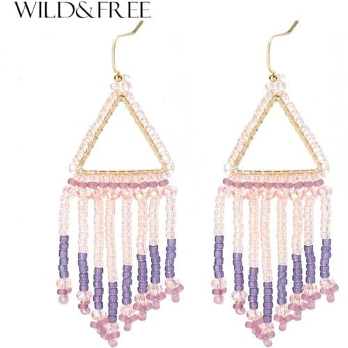 Bohemian Beaded Tassel Earrings Fashion Jewelry For Women Boho Triangle Glass Beads Statement Big Colorful Drop Earrings Indian