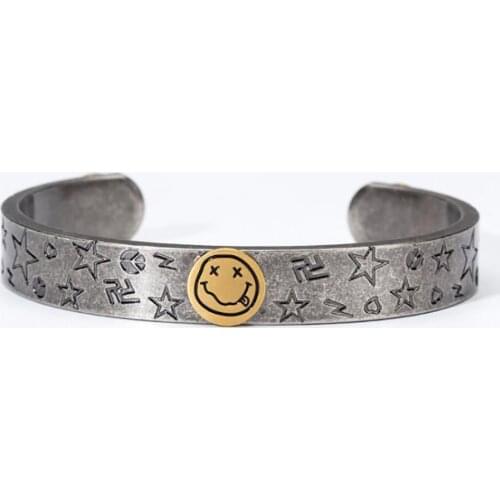 Stainless Steel Vintage Smiley Face Cute Men Women Hip Hop Bracelet Bangle Best Gift For Him