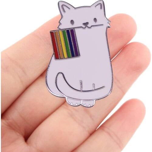 DZ2244 Cat with the LGBT Pride flag Enamel Pins Brooches Lapel Badge Jewelry For Backpack Decoration Friends Gift Accessories