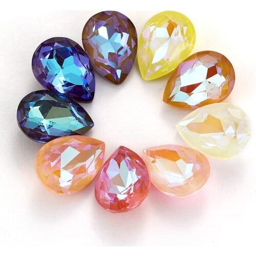 12 Colors Mix Mocha Fluorescent TearDrop K9 Glass Loose Rhinestones Piontback Strass Crystal Glue on Clothes Jewelry Accessories