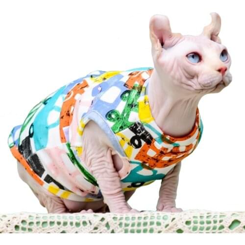 Sphynx Cat Vest Cotton Breathable Tank Top Summer Hairless Cat Clothes for Small Medium Cats Kitten Sleeveless Shirt Pet Apparel