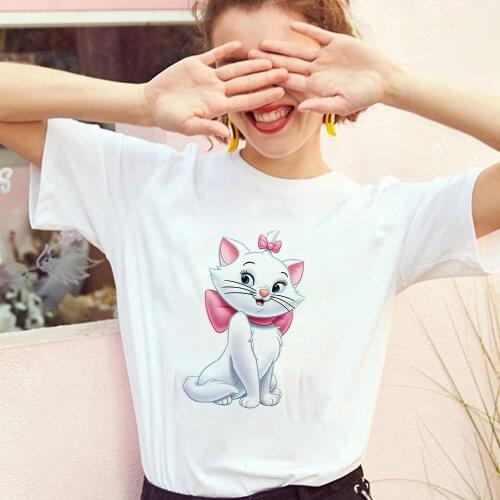 New Fashion T Shirt Disney The Aristocats Women T-shirts Female Tops Marie Cat Print Tshirt Summer Short Sleeve Dropship