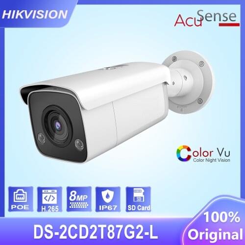 Hikvision 4K DS-2CD2T87G2-L IP Camera Security Protection ColorVu AcuSense 8MP CCTV Video Surveillance POE H.265 SD Card IP67