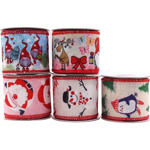 Ribbon Christmas ribbon imitation hemp wire edge overcuffed tape with heat transfer printing Christmas decoration bow ribbon