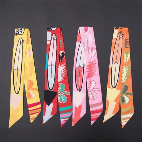 Summer ladies small silk scarf beach coconut tree luxury brand shawl womens turban headband skinny tie handbag scarves C72