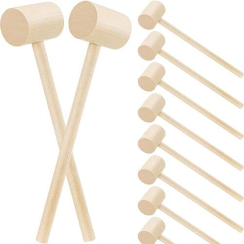 10pcs Mini Nut Foods Hammers Wooden Seafood Shell Mallets Cracking Solid Wood Mini Hammers DIY Children Pounding Toys (Round)