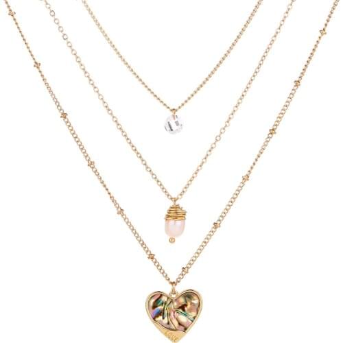 Trendy Abalone Shell Multilayer Chain Necklace for Women Peach Heart Pendant Statement 2020 Jewelry Bijoux Femme