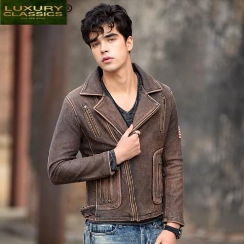 Jacket 100% Real Leather Men Autumn Winter Clothes Streetwear Motorcycle Genuine Cow Leather Coat Mens Leather Jacket 08