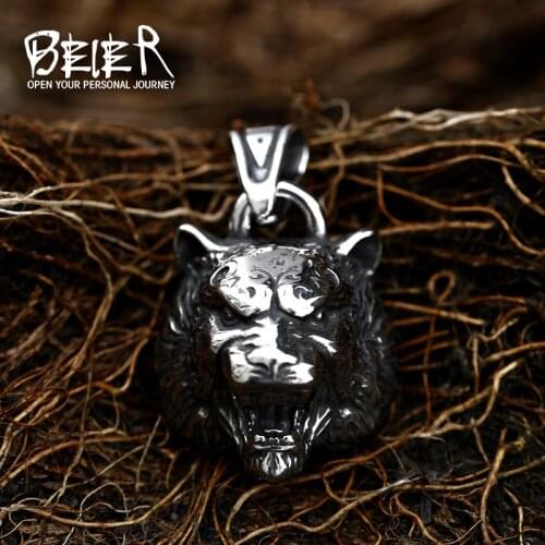 BEIER 316L stainless steel Domineering Tiger Head King of Beasts Mens Pendant Necklace Punk Animal Fashion jewelry LLBP8-499P
