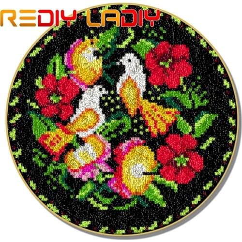 Latch Hook Kits Make Your Own Rug Neelework Birds Flowers Cushion DIY Carpet Rug Set Acrylic Yarn Printed Canvas Hobby & Crafts