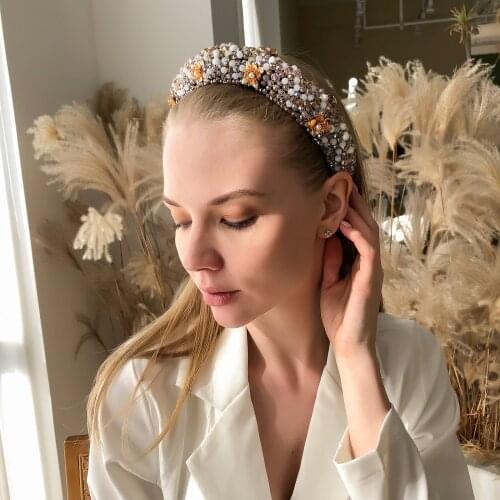 Simulated Pearl Hairband Full Pearls Crystal Hair Hoop Soft Velvet Luxury Headband For Women Gold Flower Hair Band Accessories