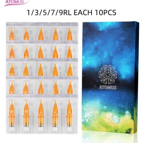 50pcs Disposable Tattoo Cartridge Needles Sterilized Safety Mix 1RL 3RL 5RL 7RL 9RL Eyebrow Lip Makeup Pen Tattoo Machine Grips