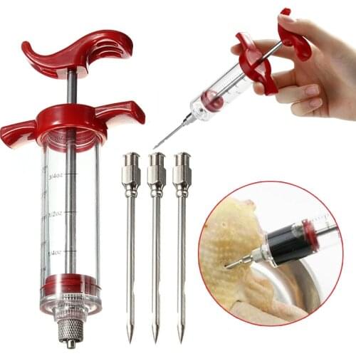 Food Grade PP Stainless Steel Needles Spice Syringe Set BBQ Meat Flavor Injector Kithen Sauce Marinade Syringe Accessory