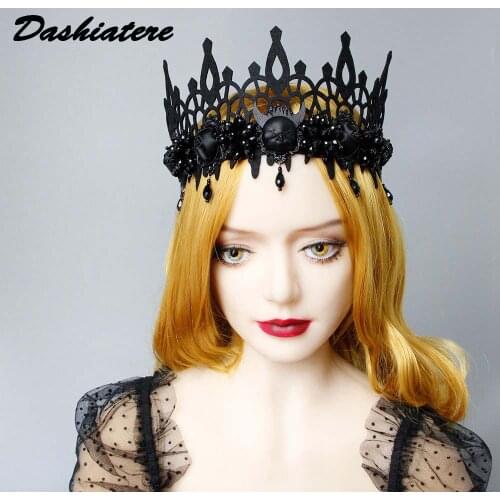 Vampire Devil Headband Black Crown Tiara Witch King Head Accessories Women Halloween Party Hairband Gothic Jewelry Photo Prop