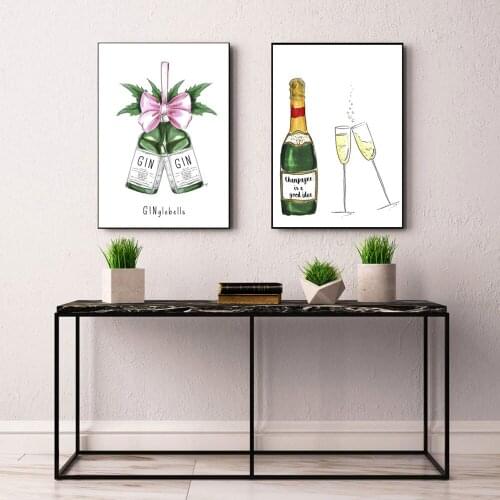 Gin Bottle Beer Festive Celebration Wall Art Canvas Painting Nordic Posters and Prints Wall Pictures for Living Home Decoration