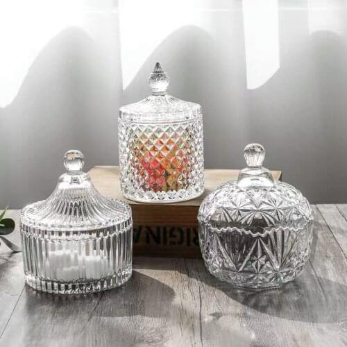 Crystal Glass Nordic Storage Jar Candy Bowl with Cover Lid Sugar Cans Diamond Candy Box Jewelry Storage Tank Kitchen Storage
